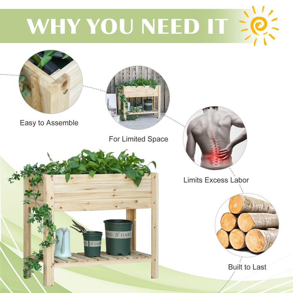 image 1 of Outsunny Wooden Raised Garden Bed Plant Stand Box with Clapboard 100 x 40 x 84cm