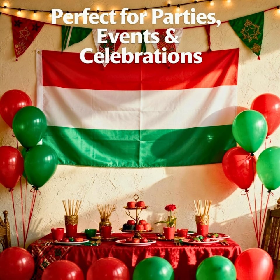 image 1 of Hungary Flag 5ft x 3ft with Brass Eyelets – Polyester Hungarian Flag Banner for Football Matches, National Celebrations, Home & Garden Display | Multi