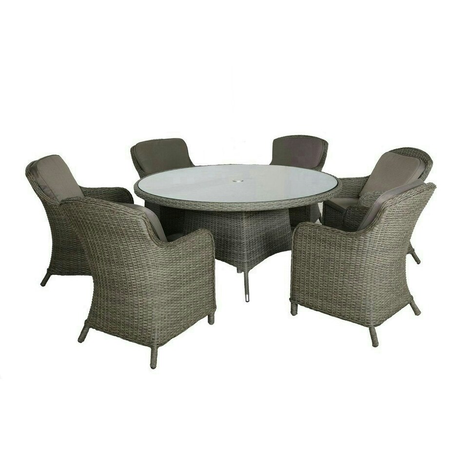 image 1 of Paris 6 Seater Round with Cushions - Synthetic Rattan - H74 x W140 x L140 cm - Grey