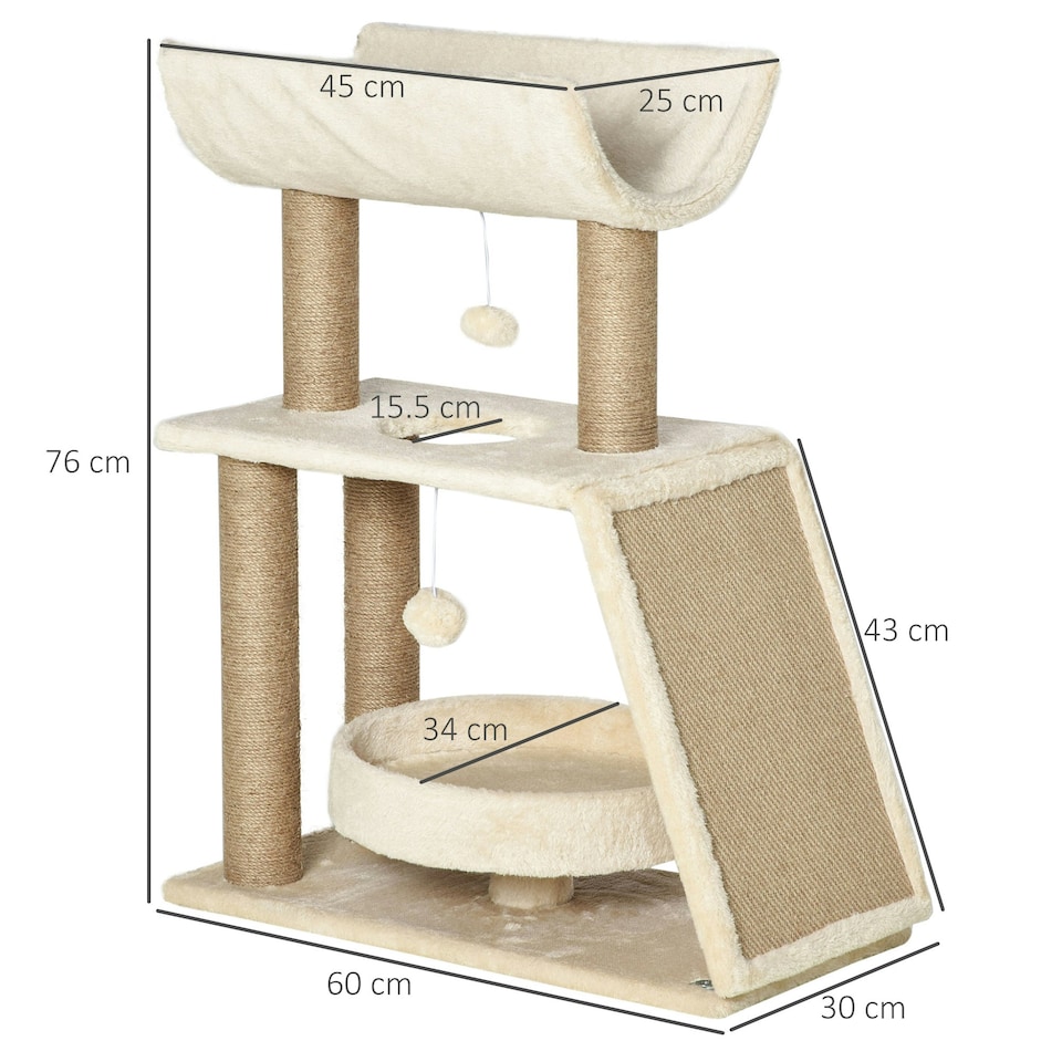 image 1 of PawHut Cat Tree Kitten Tower with Scratching Post Bed Perch Toy, Light Brown
