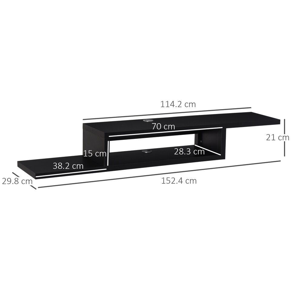 image 1 of HOMCOM Floating TV Unit, Wall Mounted TV Stand with Open Shelf and 2 Cable Holes, Entertainment Unit for Living Room, Black