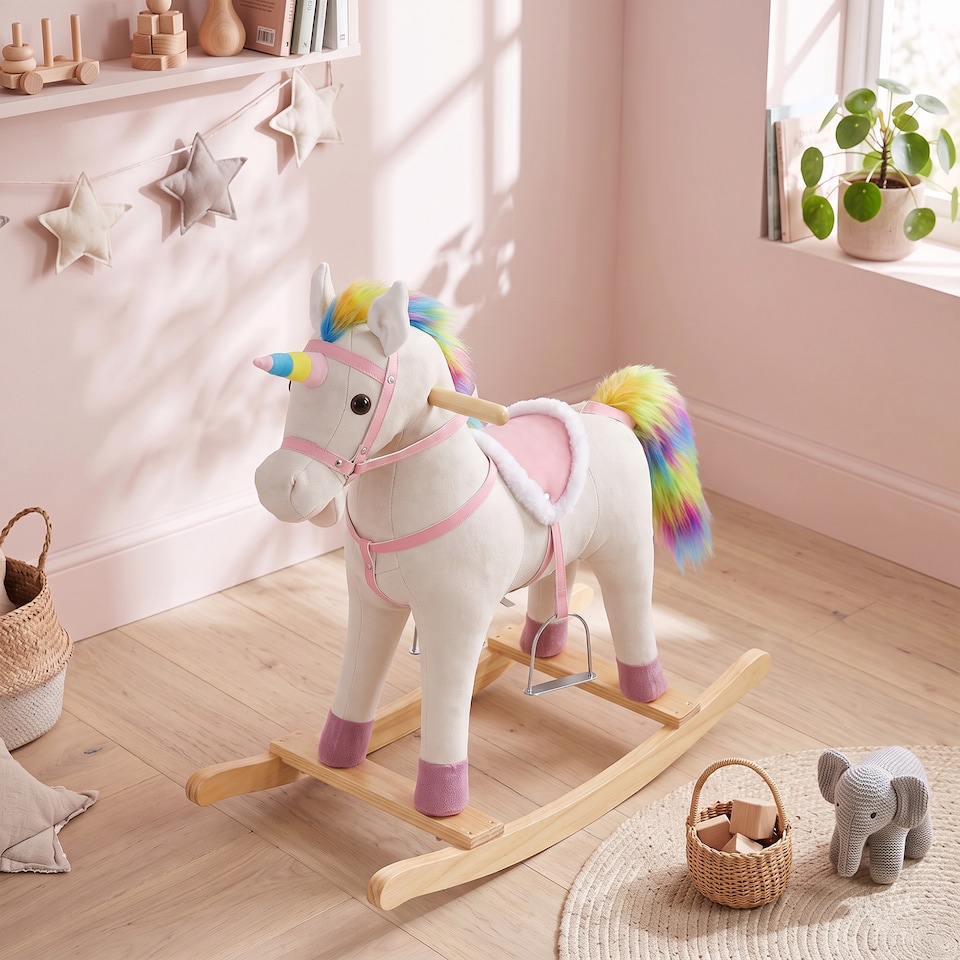 image 1 of AIYAPLAY Unicorn Rocking Horse with Sound for 1-3 Years, Cream White