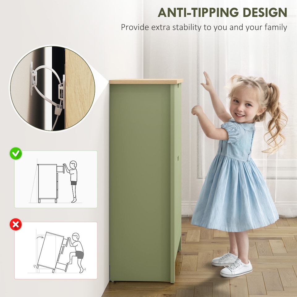 image 1 of HOMCOM 12-Shoe Storage Cabinet 4 Shelves 2 Drawers Tabletop Green | Green