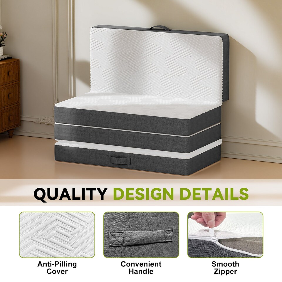 image 1 of Rattantree Folding Floor Mattress Memory Foam Futon Bed Removable Cover,20CM