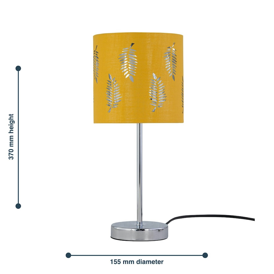 image 1 of First Choice Lighting Set of 2 Chrome Stick Table Lamps with Ochre Fern Cut Out Shades Chrome | Yellow