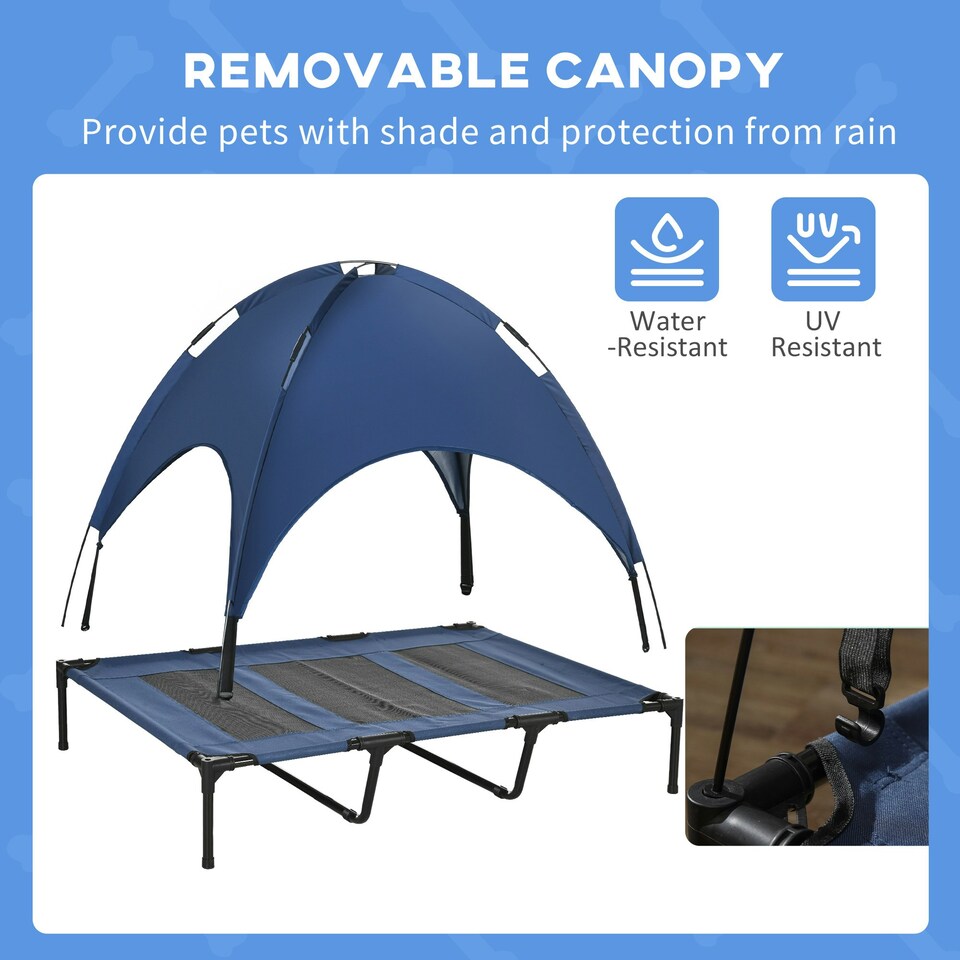 image 1 of PawHut 122cm Elevated Dog Bed Cooling Raised Pet Cot UV Protection Canopy Blue