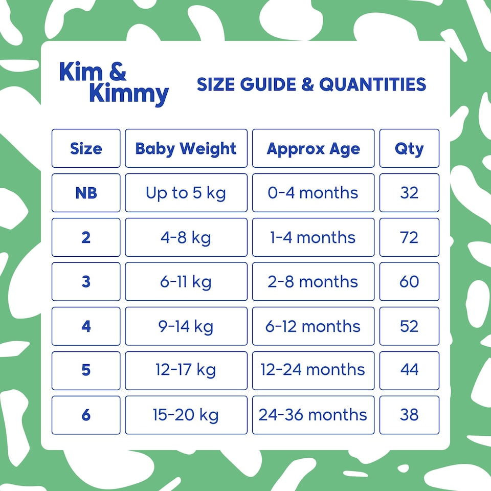 image 1 of Kim & Kimmy Nappies, Size 6, 15-20kg, 38 Pack, Green Dalmatian