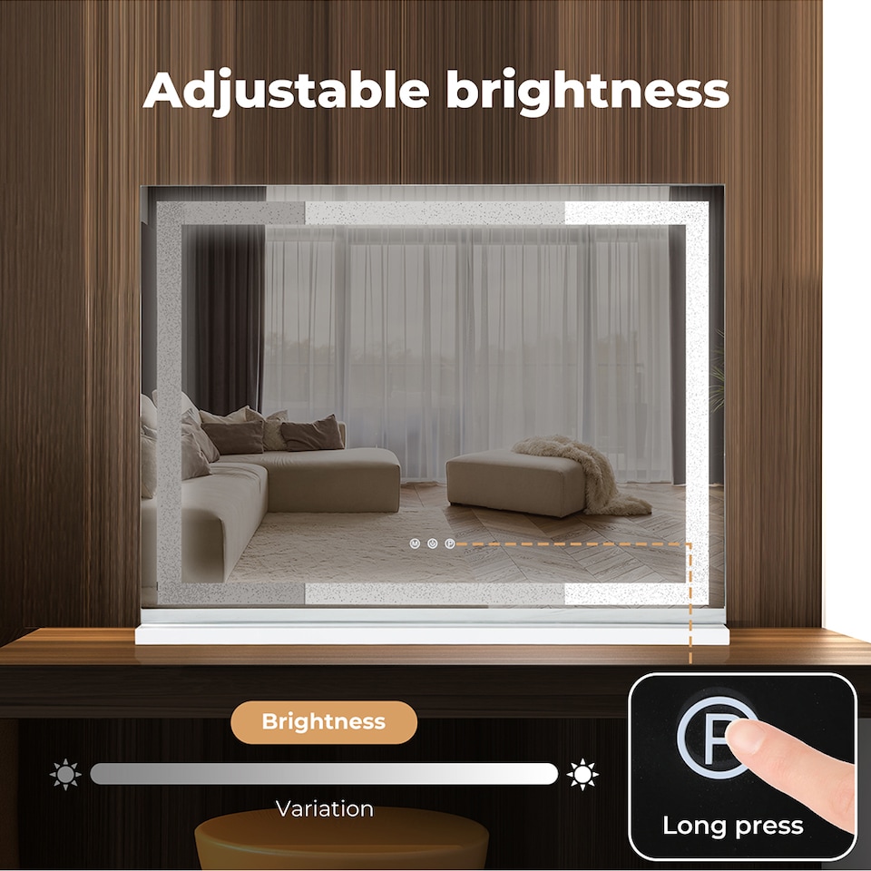 image 1 of Emitto Emitto Tabletop Touch Vanity Mirror Makeup USB LED Medium 58x48cm | Clear | M