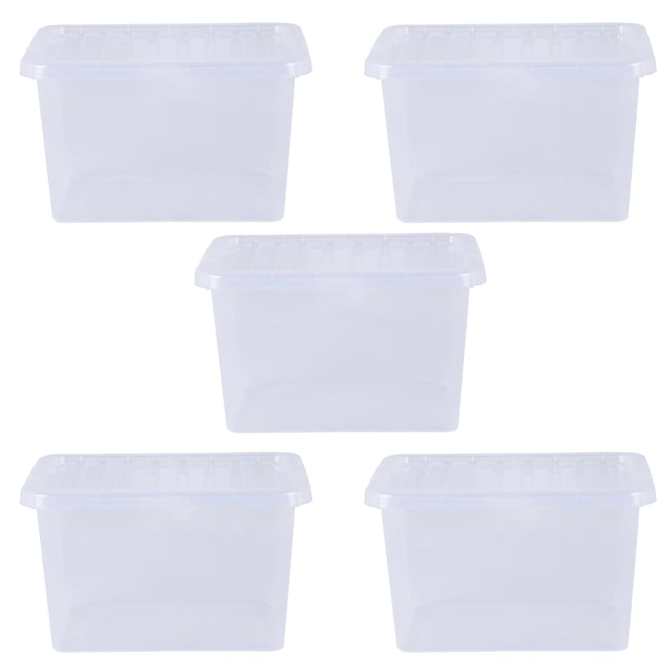 image 1 of Wham Crystal 5 x 25L Stackable Plastic Storage Boxes with Lids Clear Clear