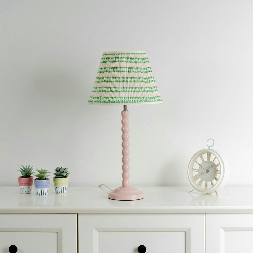 image 1 of ValueLights Bobbles Rose Pink Bobbin Table Lamp with Pink Aztec Pleated Shade