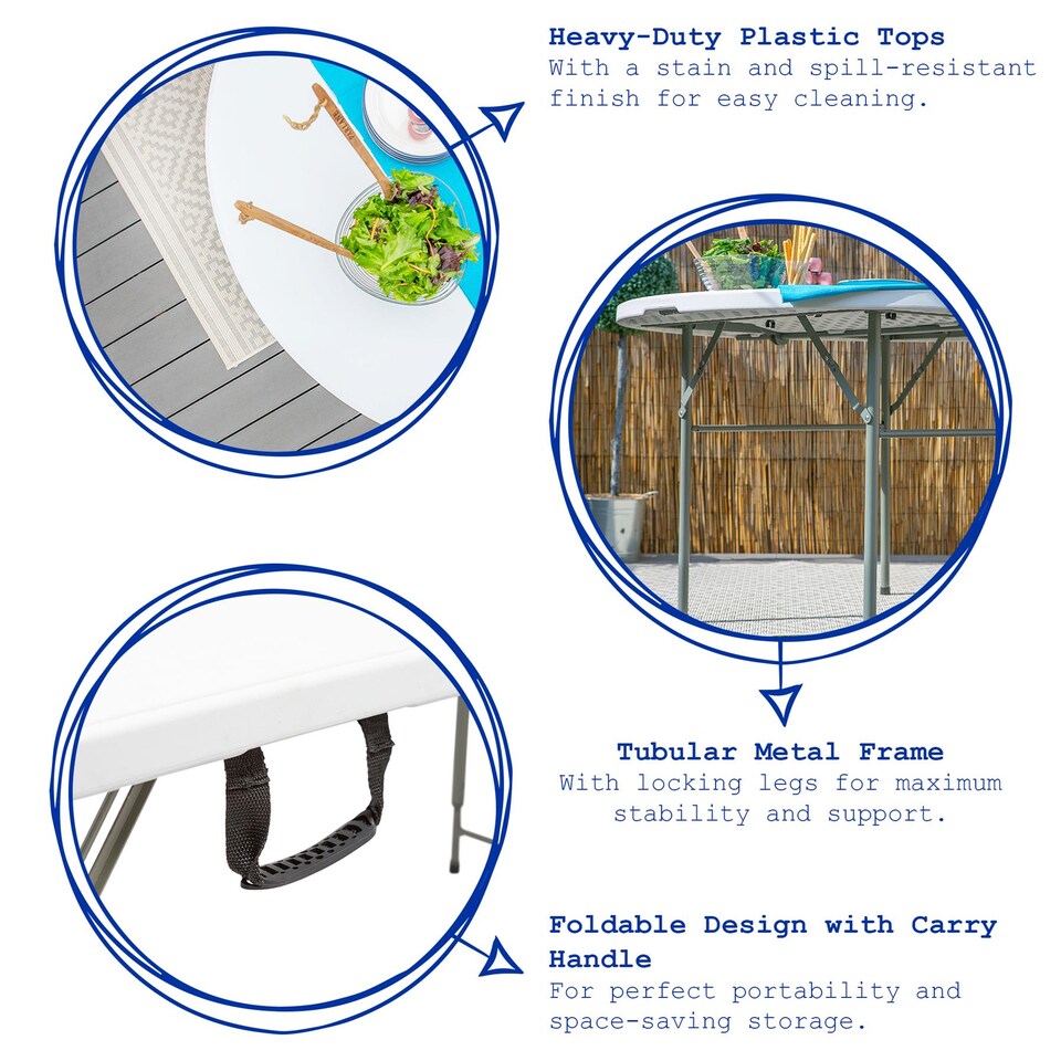 image 1 of Harbour Housewares Folding Camping Picnic Table & Chair Set - 180cm (6ft) - White | White | White