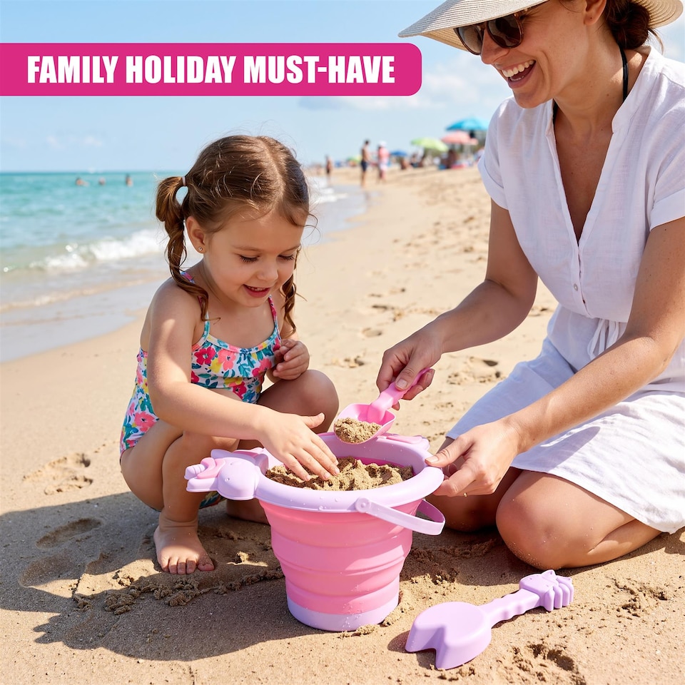image 1 of The Magic Toy Shop Unicorn Sand Pit Kit Collapsible Beach Bucket and Spade Set