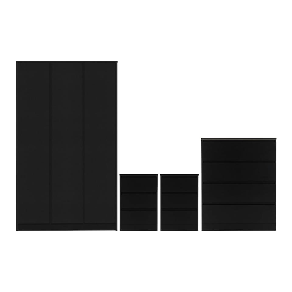 image 1 of Malvern 4 Piece Bedroom Set with 3 Door Triple Wardrobe Black