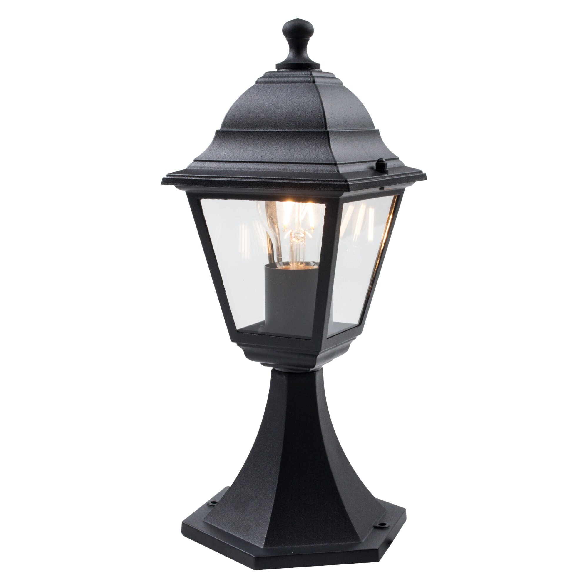 Cambridge - Black & Glass Four Sided Lantern IP44 Outdoor Post Light Black Matt black and clear glass Small 1