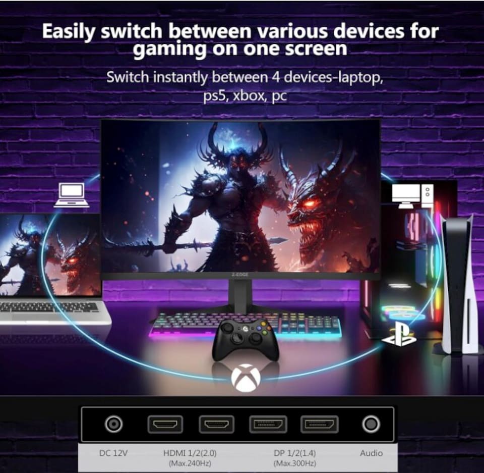 image 1 of Z-Edge 27 Inch 300Hz(DP) 240Hz(HDMI) Curved Gaming Monitor 1ms MPRT Full HD LED Monitor, 16:9 VA Panel, FreeSync, HDR10, HDMI 2.0 & DisplayPort 1.4, VESA Mountable | Black | 1