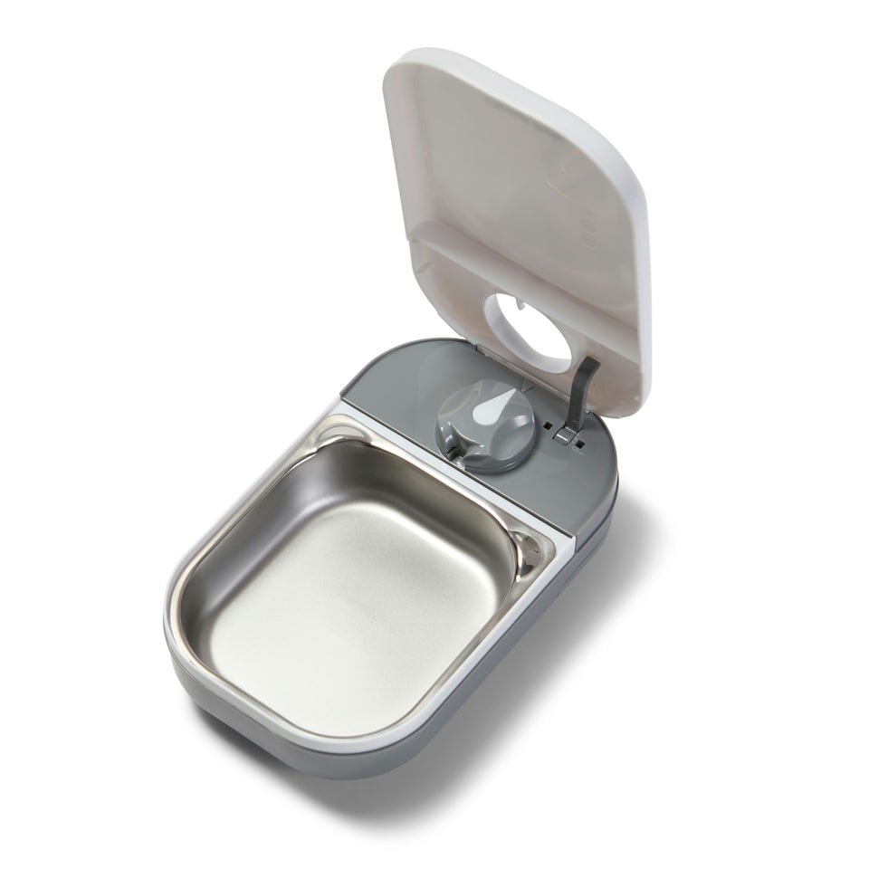 image 1 of Closer Pets One-Meal Automatic Dry/Wet Food Pet Feeder with Stainless Steel Bowl Inserts (C100) White