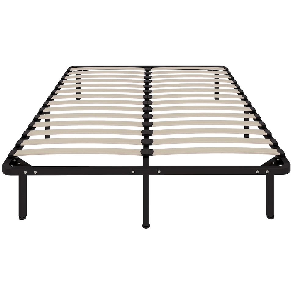 image 1 of HOMCOM 4ft6 Double Bed Frame, Metal Platform Bed Frame with 28 Wood Slats