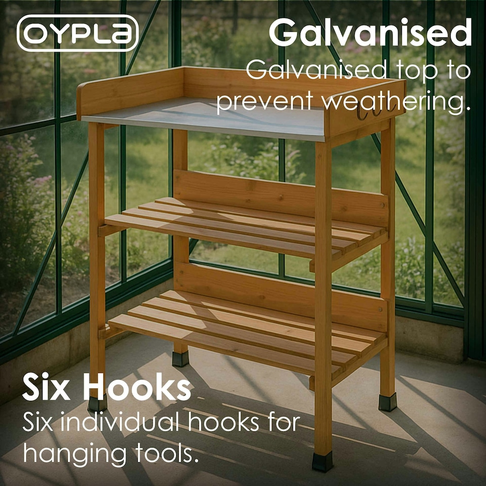 image 1 of Oypla Wooden Potting Table Flower Plant Workbench Garden Greenhouse Brown