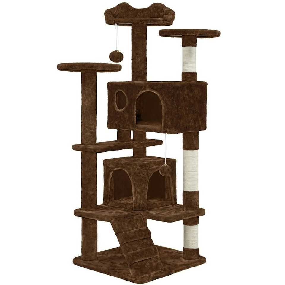 image 1 of Yaheetech 137cm Tall Cat Tree with Scratching Posts Brown
