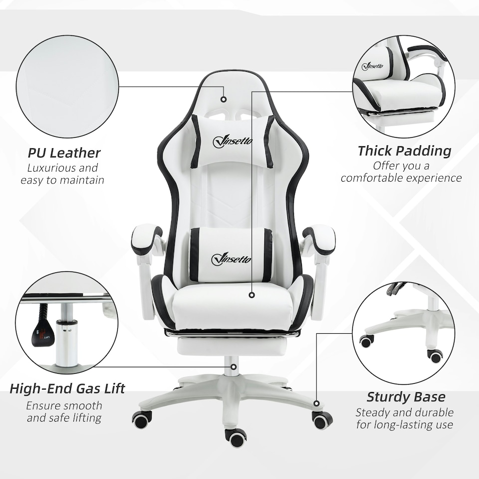 image 1 of Vinsetto Racing Style Gaming Chair with Reclining Function, White and Black