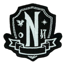Wednesday Nevermore Academy Crest Iron On Patch - Black/White - One Size