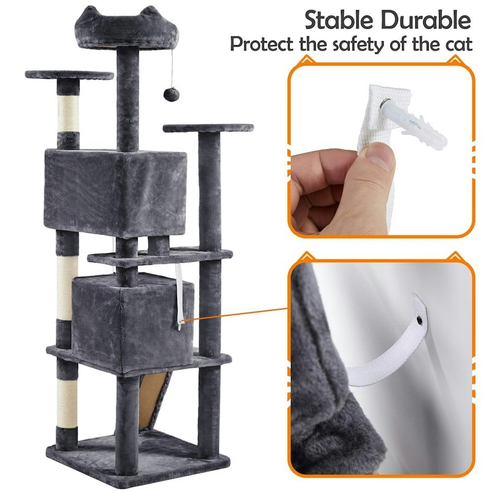 image 1 of Yaheetech 156 cm Multilevel Indoor Cat Climbing Frame Dark Grey