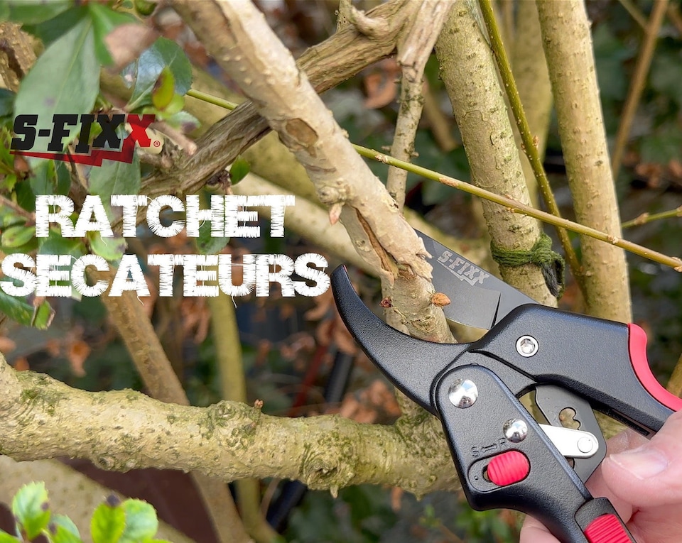 image 1 of S-FIXX Heavy-Duty 2-in-1 Ratchet Secateurs, Bypass Secateurs & Garden Pruning Shears