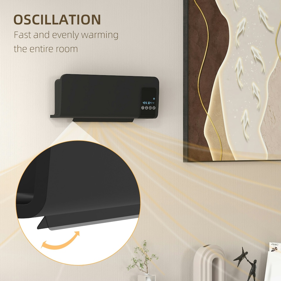image 1 of HOMCOM 2000W Wall Mounted Ceramic Heater with Remote Control for Home Black