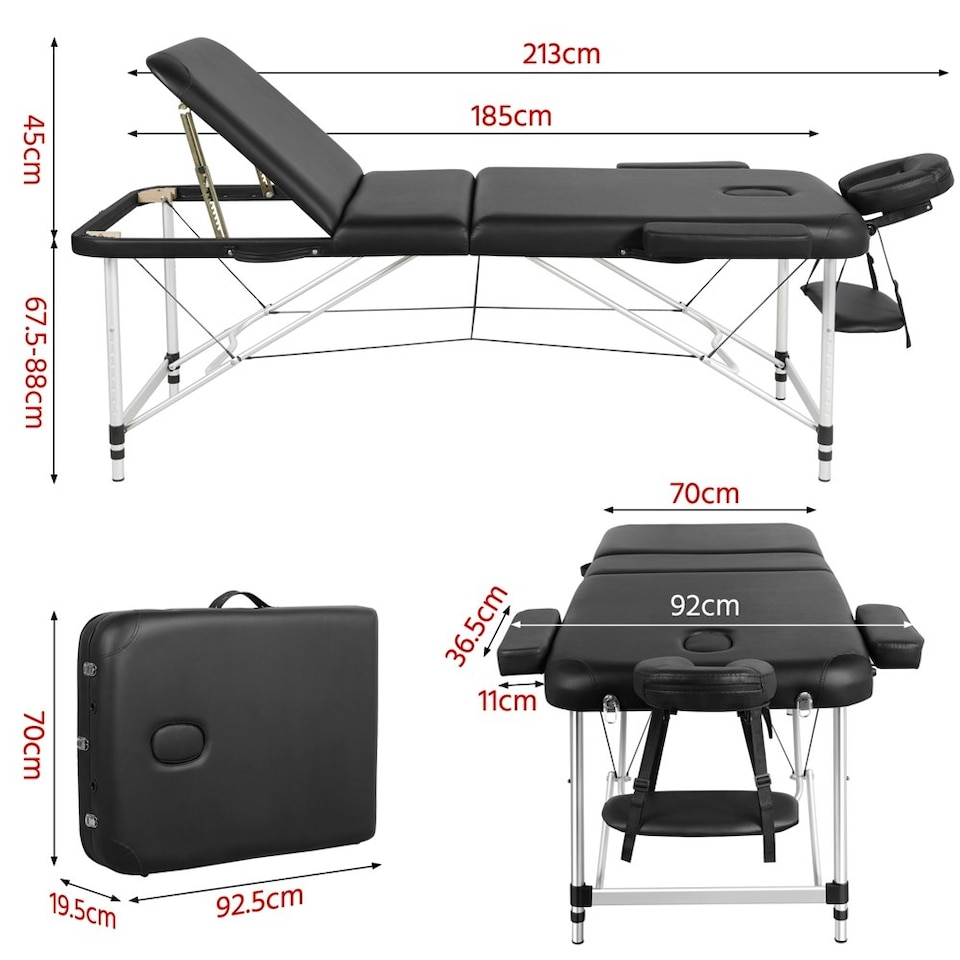 image 1 of Yaheetech Adjustable 3 Fold Massage Bed with Headrest and Hand Pallet