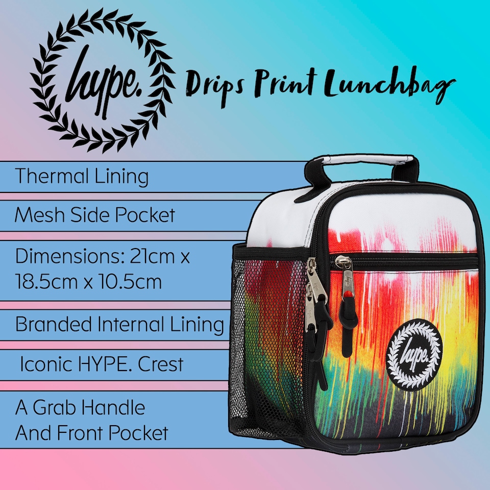 image 1 of Kids Lunch Bag Multi Colour Drips | Thermal Insulated School Lunch Box 4.5L | Multi | Multi | One Size | 1