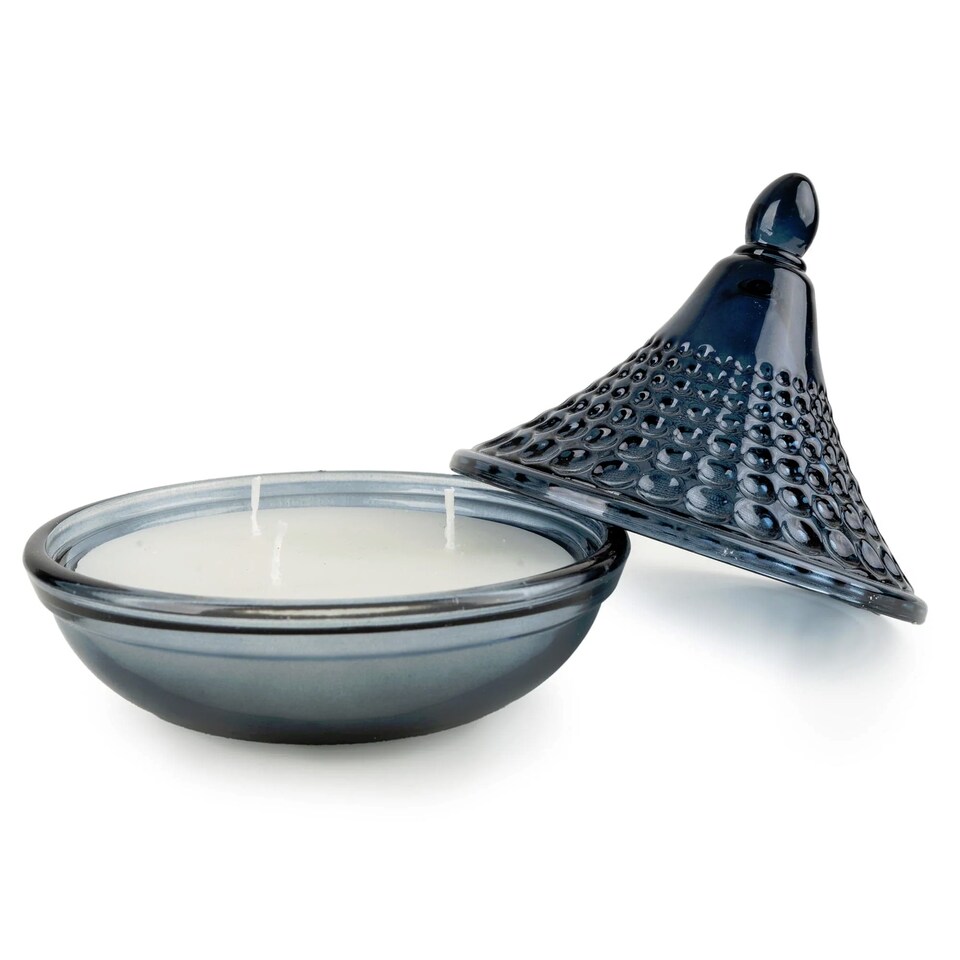 image 1 of Candlelight Blue Jaisalmer Embossed Tagine Glass Candle