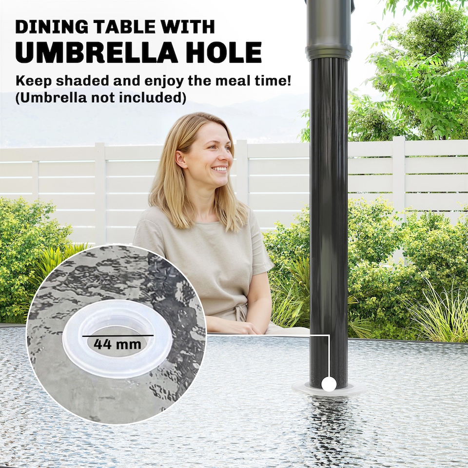 image 1 of Outsunny Garden Dining Set with Umbrella Hole, Stackable Chairs, Light Grey | Grey | Light Grey | Table: 120 x 68 x 72 cm; Chair: 54 x 62 x 89 cm