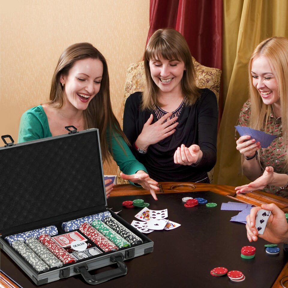 image 1 of SPORTNOW 400-Piece Poker Chips Set with Lightweight ABS Case, Casino Texas Holdem Poker Set with Mat, 11.5g Numbered Poker Chips, Two Decks of Cards, Dealer, Five Dices, Grey