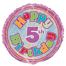 Happy 5th Birthday Holographic Round Foil Helium Balloon 46cm / 18 in