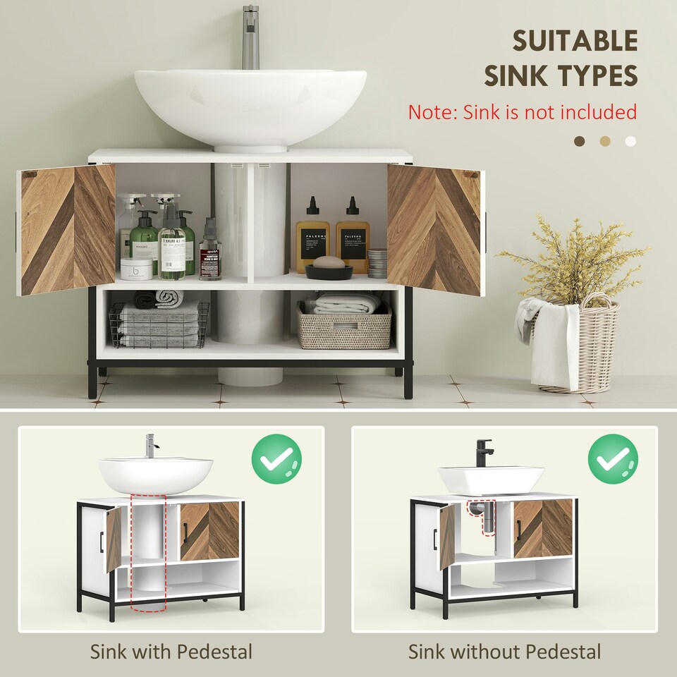 image 1 of HOMCOM Bathroom Under Sink Cabinet for Basin with or without Pedestal Cream White | Cream