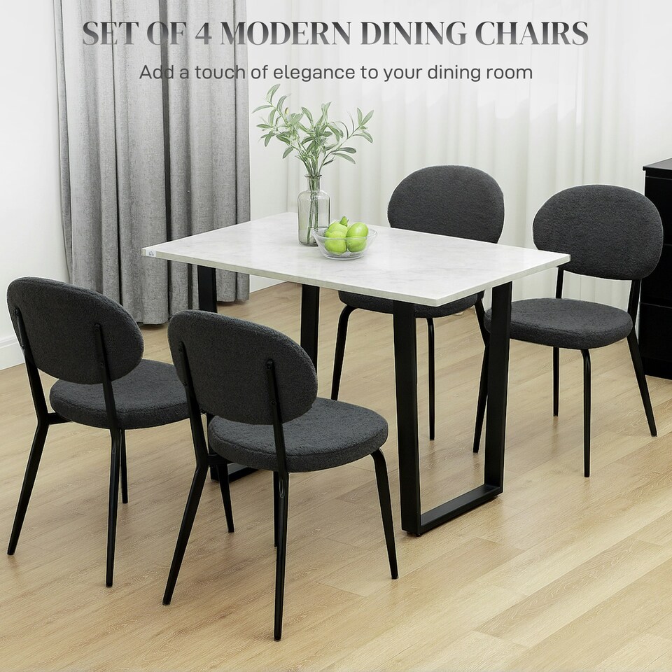 image 1 of HOMCOM Set of 4 Sherpa Dining Chairs Boucle Kitchen Chairs with Back 