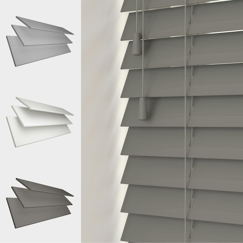image 1 of Faux Wooden Venetian Blind, Tape 135cm x 120cm | Grey | Light Grey