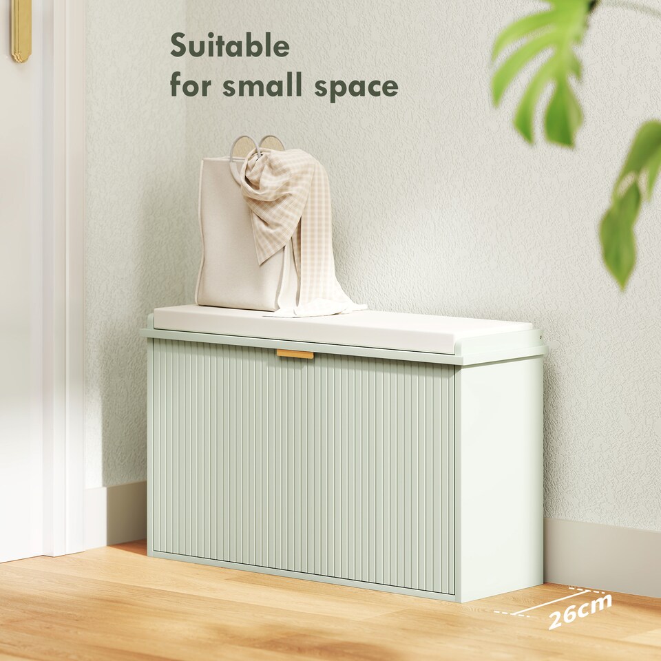 image 1 of HOMCOM Shoe Bench with Padded Seat Cushion and Flip-Drawer, Shoe Cabinet Holds up to 120kg for Hallway, Entryway and Porch, 80x26x47.5cm, Green | Green | Green