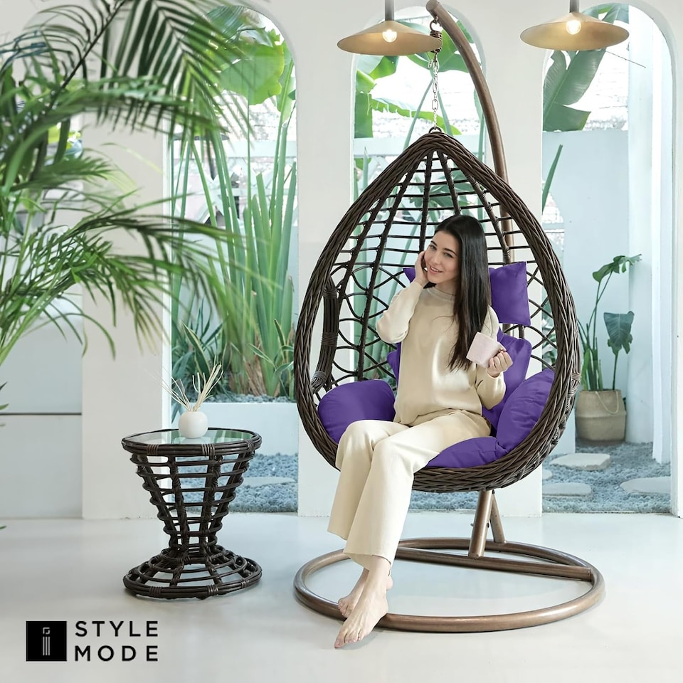 image 1 of Purple Replacement Cushion For Swing Egg Chair, 5 Pieces Water-Resistant Hanging Basket Swing Chair Cushion