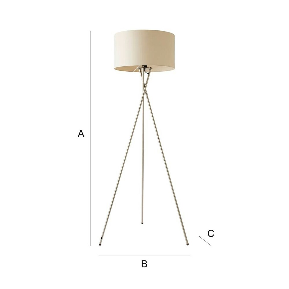 image 1 of ValueLights Camden Brushed Chrome Tripod Floor Lamp Natural Shade Cream