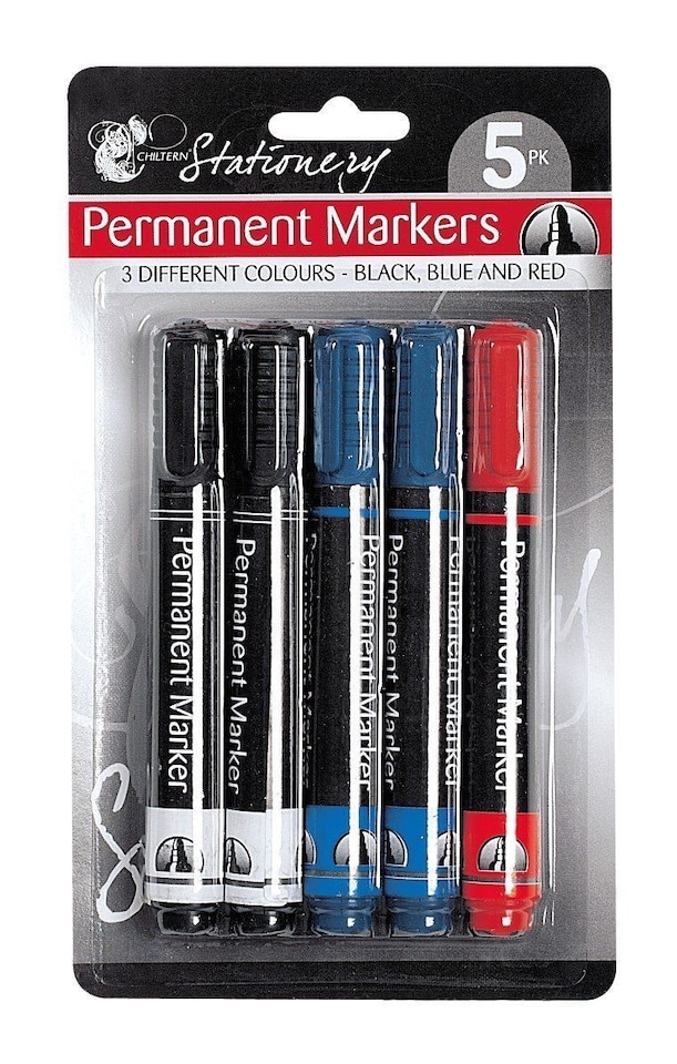 image 1 of 5 Pack Permanent Markers - Blue Black & Red