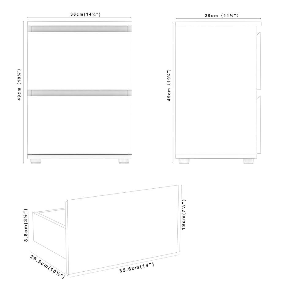 image 1 of Gloss 2 Drawer Skagen High Wooden Bedside Cabinet No Handle Drawer Storage | Multi | White & Black | 1