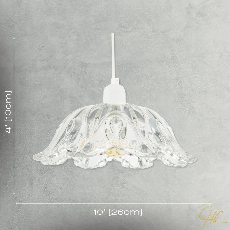 image 1 of Modern Scallop Rimmed Moulded Clear Glass Pendant Ceiling Light Shade