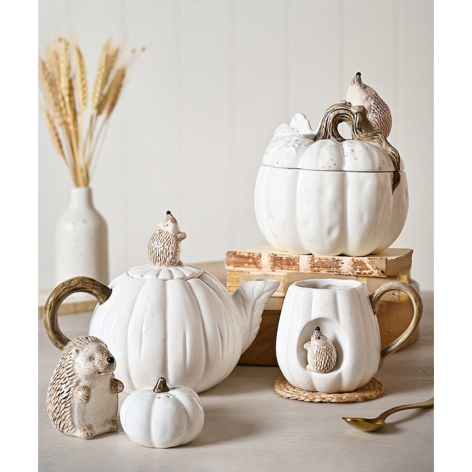 image 1 of Widdop Gifts Hedgehog and Pumpkin Glazed Ceramic Tea Pot
