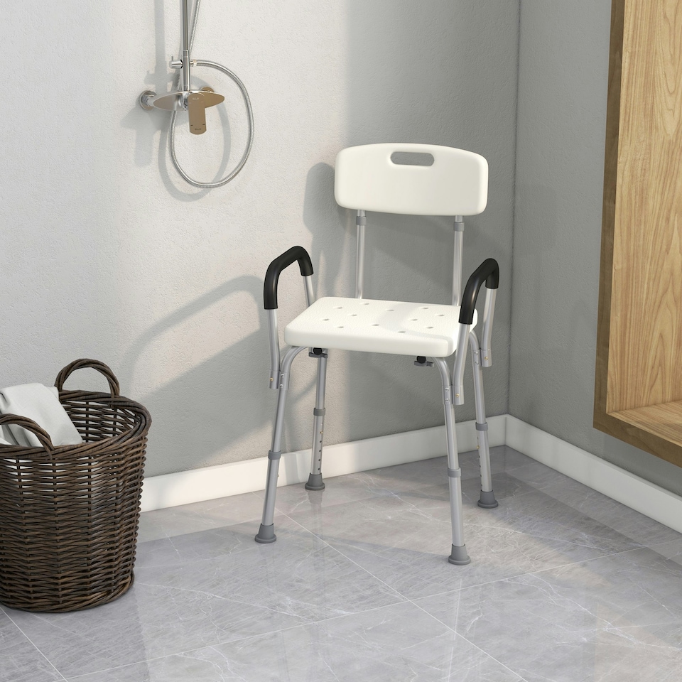 image 1 of HOMCOM Light Weight Aluminum Shower Bench Portable Lift Chair w/ Back & Armrest