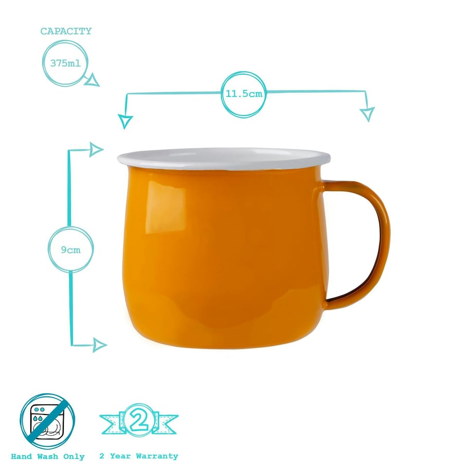 image 1 of Argon Tableware Coloured Enamel Belly Mugs - 375ml - Yellow - Pack of 6 Yellow