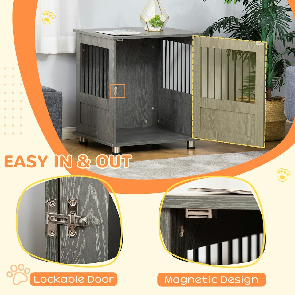 image 1 of PawHut Dog Crate Kennel Cage for Small Dog, Indoor End Table, Grey