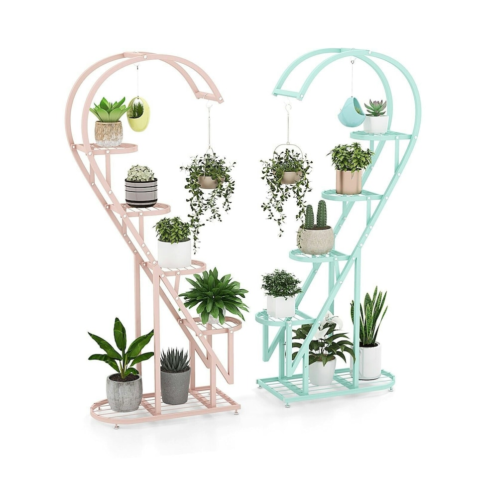 image 1 of COSTWAY 5 Tier Plant Stand Heart-shaped Ladder Shelf | Pink
