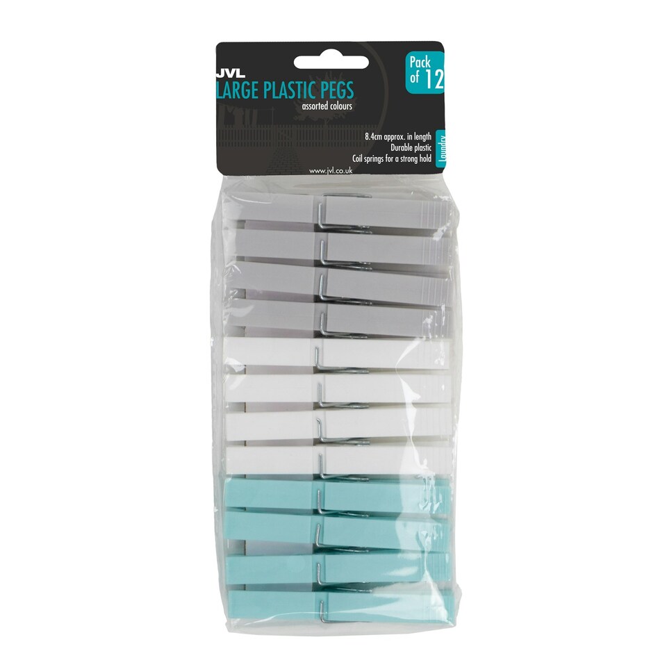 image 1 of JVL Large Strong Hold Plastic Pegs, Pack of 12, Aqua