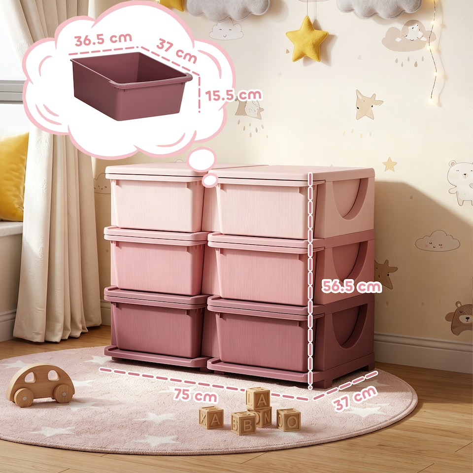 image 1 of HOMCOM Kids Storage Units with Drawers 3 Tier Chest Dresser Tower Pink